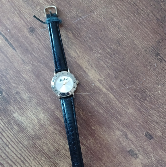 Jackie watch w/ black leather band